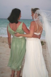 Katrin (left) and Meg on the beach at Meg’s wedding 